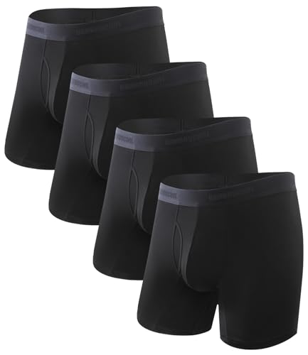 BAMBOO COOL Mens Underwear Ultra Soft & Breathable Boxer Briefs Moisture Wicking Tagless 3D Pouch 4 Pack