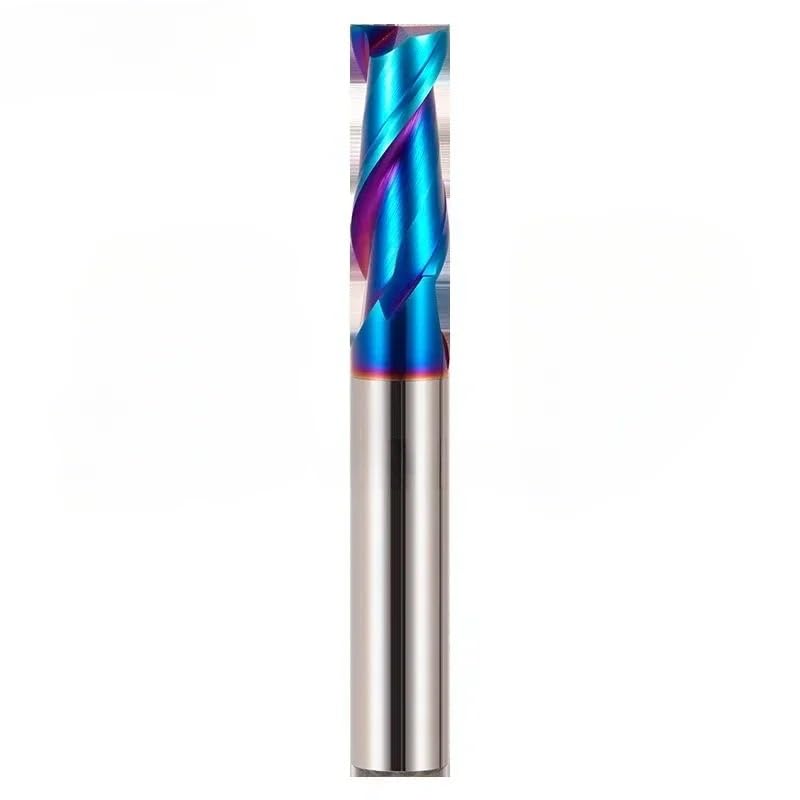 Fresa de acero tungsteno HRC65 2 flautas con revestimiento ranura azul, herramienta especial corte CNC carburo inoxidable(12x12Dx150L)