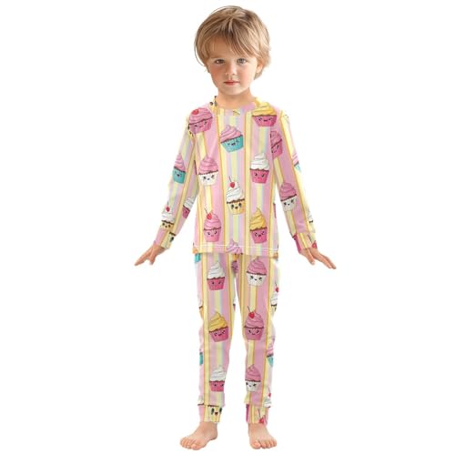 Pajama Sets Long Sleeve Cute Cupcakes Colorful Soft Comfy Sleepwear 2 Piece PJS 3-8T2
