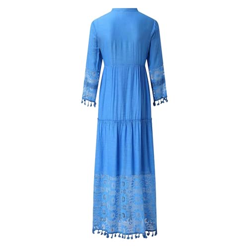 Robe dentelle manches longues chic en patchwork solide - 4