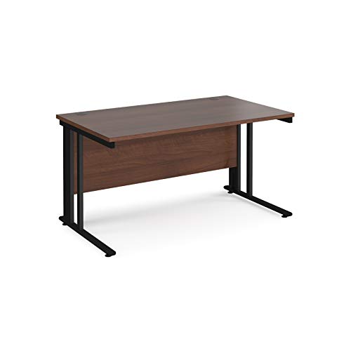 Mr Office Maestro 25 straight desk 800mm deep - black cable managed leg, Walnut, 1400