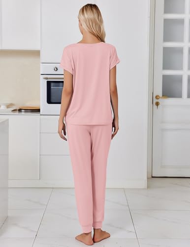 Image of Ekouaer Pajamas for Women Set Short Sleeve Lounge Set Jogger Pants Pjs Soft Sleepwear with Pockets S-XXL