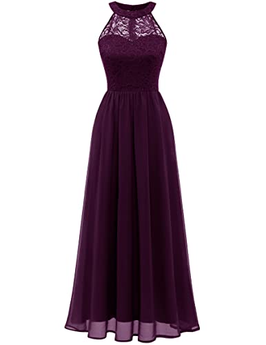 Wedtrend Damen Brautjungfer Kleid Chiffon Abendkleid Damen Lang Party Cocktailkleid Neckholder Weintraube WT0201 Grape L