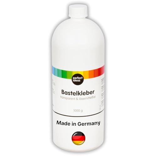 Ideen mit Herz Bastelkleber, 1000ml | flüssig, auf Wasserbasis, lösungsmittelfrei | trocknet transparent auf | gut geeignet für Kinder | ideal für Holz, Papier, Filz, Pappe, Styropor, Textilien