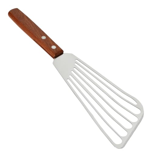 28 cm Länge Pfannenwender, Rostfrei Cuisine Pfannenwender Edelstahl, Schlitzwender mit Massivholzgriff, Hohlölfilterdesign Dünner Bratenwender, Edelstahl Pfannenwender für Einfaches Wenden Schneiden