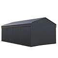 GREEN PARTY 12 x 20 ft Metal Carport Kits with Galvanized Steel Roof & Removable Sidewalls, Heavy Duty Metal Carport Canopy, Outdoor Car Tent Metal Garage Shelter for Car, SUV, Truck and Boats, Grey