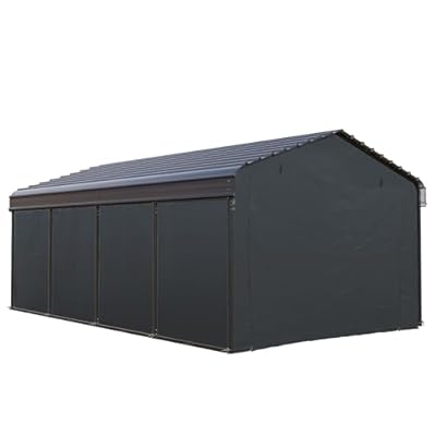 GREEN PARTY 12 x 20 ft Metal Carport Kits with Galvanized Steel Roof & Removable Sidewalls, Heavy Duty Metal Carport Canopy, Outdoor Car Tent Metal Garage Shelter for Car, SUV, Truck and Boats, Grey