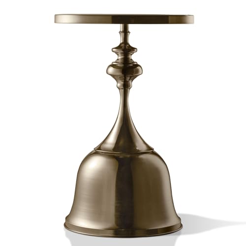 Homes: Inside + Out Halric Modern 24" Tall Round End Table with Decorated Tabletop and Iron Metal Base, Accent Furniture, Elegant Pedestal Stand for Living Room, Home Office, Antique Brass