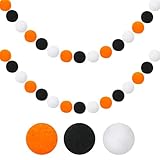 GCQQ Pom Pom Garland, 1.2' Large Pompom Garland Decor, 16.4Ft 60 Adjustable Pompom Ball Garlands, Orange Black White Pompom Garlands for Graduation, Halloween Party Decoration(1.2'/3cm)