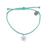 Pura Vida Silver Painted Plumeria Bracelet - Waterproof, Adjustable - Seafoam