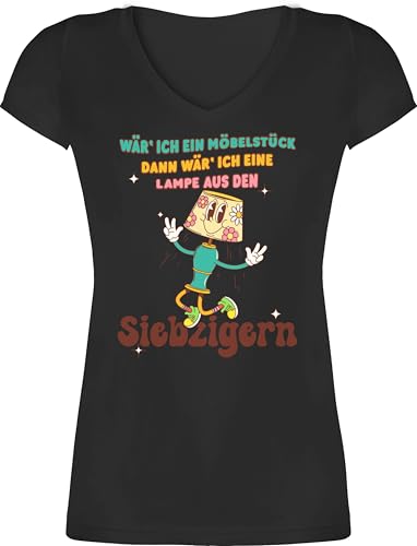T-Shirt Damen V Ausschnitt - Karneval & Fasching - Wär ich EIN Möbelstück - Lampe aus den 70ern lustiges Karnevalskostüm - 3XL - Schwarz - Shirt 70er Jahre faschingsshirt Faschings v-Shirt