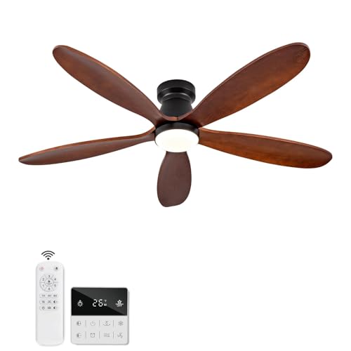 KENSID 48 Inch Ceiling Fans with Lights and Remote, Low Profile Flush Mount Modern Ceiling Fan with Light, Indoor Outdoor Wood Ceiling Fan for Patio Dining Room, Wall Switch, 6 Speed DC Motor by KENSID - Used condition - US$122.41