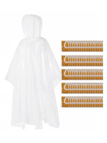SaphiRose Disposable Rain Ponchos (100-pack) with Hood