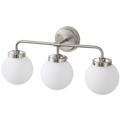 Deyidn Bathroom Light Fixtures Over Mirror, 22.4'' Brushed Nickel Modern Vanity Lights with Milk White Glass Globe Shades 3-Light Farmhouse Wall Sconce Lighting by Deyidn - Used condition - Image 9