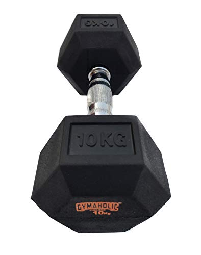 Image of Gymaholic Dumbbell, Hexa Rubber Dumbbell with Metal Handles, Single & Pair, Dumbbells in Weights 10 KG Single
