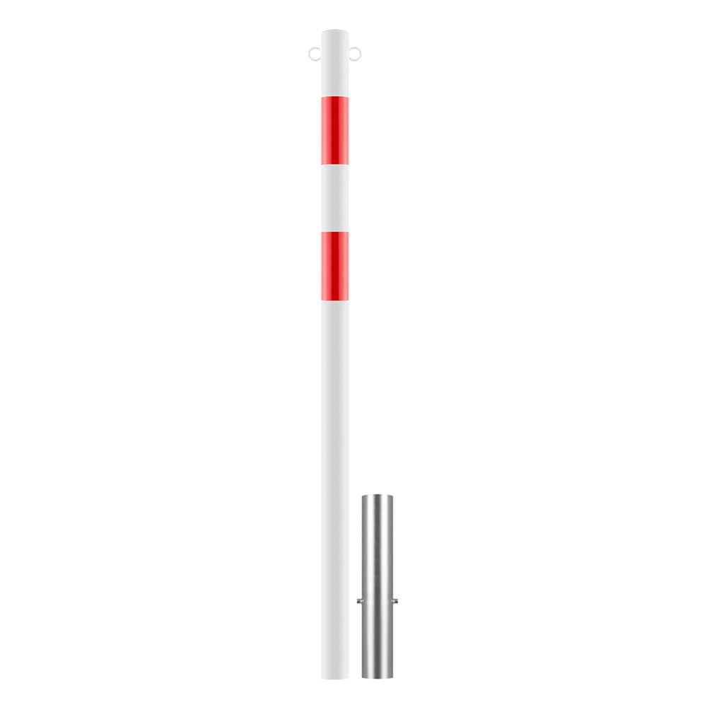 ROBUSTO Kettenpfosten, r/w, zum Herausnehmen, Stahl, Ø 6 cm, 140 cm, Art.-Nr. 37188 | Absperrpfosten | Absperrpoller | Stahlrohrpoller