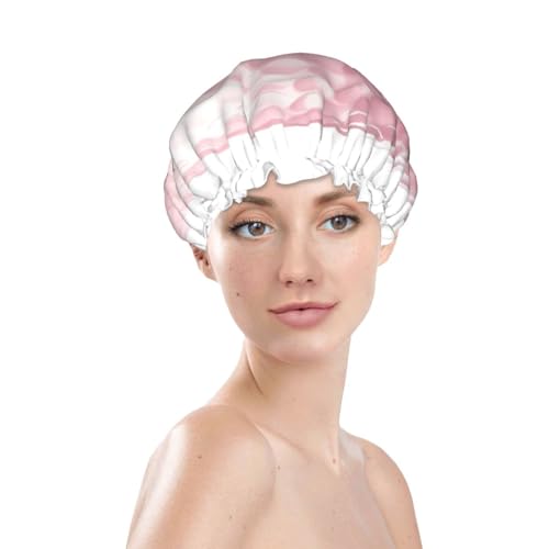 Light Pink Golf Ball Shower Cap For Women Double Layer Lined Reusable Waterproof Bathing Shower Hat For All Hair