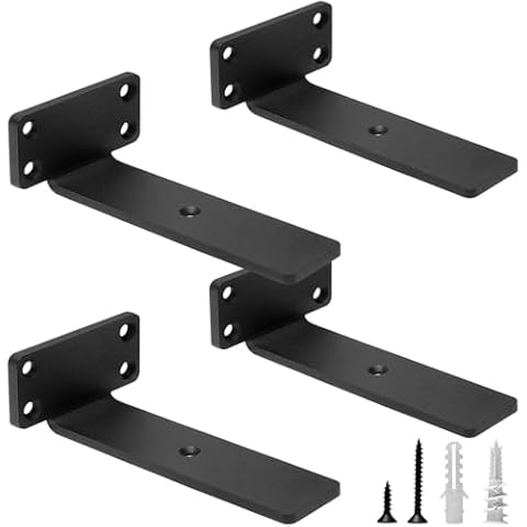 HITOMEN Heavy Duty Floating Shelf Brackets, 6-Inch (1/5'' Thick) Hidden Shelves Hardware, Iron L Brackets, Rustic Industrial Black Metal Wall Shelving Supports, 4 Pack Cover