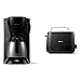 Philips HD7549/20 Cafetière Café Gaia, Programmable, Avec verseuse isotherme, Noire & Grille-pain - 2 Fentes, 8 Réglages, Réchauffe-Viennoiseries, Décongélation, Surélévation, Arrêt Automatique, Noir