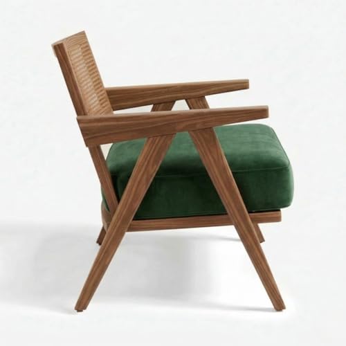 Image of Kingsman Furnitures ABEL Rattan Teak Wood Accent Arm Chair for Home Bedroom, Living, Dining, Drawing Room | Ultra Soft and Comfortable for Stress Free | Removable Cushion (KF-Bronx-ForestGreen-Velvet)