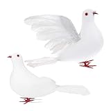 DIYEAH Künstliche Weiße Tauben Deko 2 Stück Leichte Schaumstoffvögel für Hochzeitsdeko Garten und Partyornamente