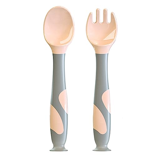 Baby Utensilien Löffel mit Reisekoffer, Löffel Gabel Set mit Saugnapf für Kleinkind Kinde, Griff Hitzebeständig Biegsamen Weich, perfekte selbstlernende Lernlöffel,Kinderbesteck ab 1 jahr