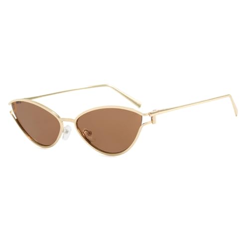 EJDHA Lunettes de soleil Cat Eye pour femme, lunettes de soleil avec cadre en métal tendance vintage, Doré/marron, Taille unique