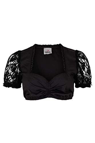 Turi Landhaus Damen Dirndlbluse Spitzenärmel schwarz, schwarz, 32