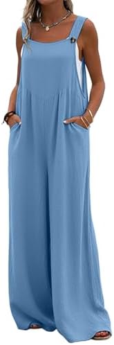 Wide Leg Jumpsuits for Women with Pockets Long Pant Romper Plus Size Sleeveless Overalls Boho Clothing