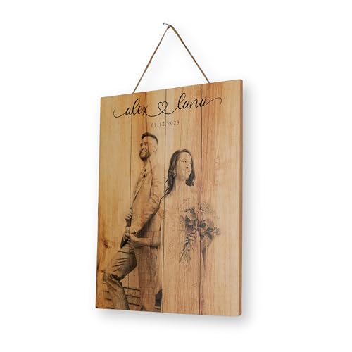 hun concept Personalized Wooden Photo Print from Your Picture, Custom Rustic Wall Art for Couples, Engraved Wood Picture Print, Wedding or Engagement Gift, Custom Photo on Wood