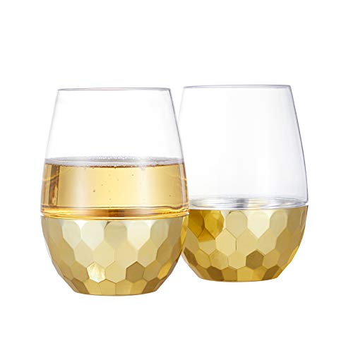 HOMIP Unbreakable Stemless Wine Glasses - 16 oz White and Red Wine Plastic Tumbler - Outdoor Elegant Pool Safe Reusable Shatterproof Cocktails & Scotch Wine Goblet for Homes, Camping - Set of 4