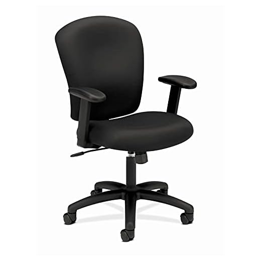 HON HVL220.VA10 Mid Back Task Chair - Fabric Computer Chair with Arms for Office Desk, Black (HVL220)
