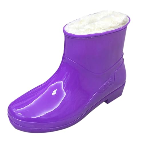 Generico Bottes de pluie pour femme légères, coupe-vent, bottines noires pour femme, basses, jardin, chaussures chaudes, bûches, femmes, plante bottes en caoutchouc pour femme, pluie, aubergine, 38 EU