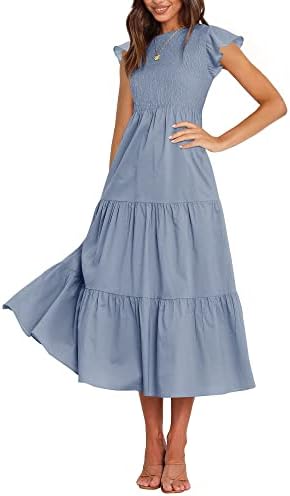 BTFBM Women Casual Short Sleeve Crew Neck Summer Dress Bohemian Floral Printed Flowy Maxi Dresses Tiered Cocktail Dress