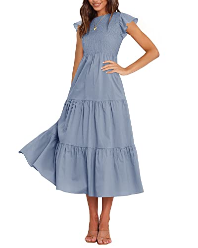 Image of BTFBM Women Casual Short Sleeve Crew Neck Summer Dress Bohemian Floral Printed Flowy Maxi Dresses Tiered Cocktail Dress