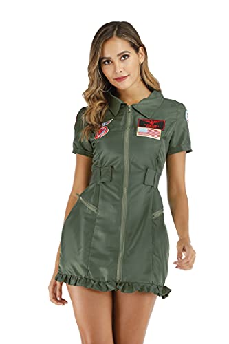 EraSpooky Women's Pilot Costume Sexy Flight Suit Army Girl Dress Uniform Military