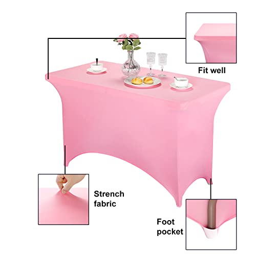 Image of FORLIFE Spandex Table Cover - Fitted 4ft Rectangular Tablecloth, Stretch Patio Cover, Universal for Wedding, Banquet, Party (Pink)