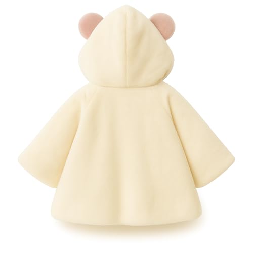 Image of Bold N Elegant Luxury Wool Faux Fur Warm Winter Outerwear Baby Jacket Cape Coat Poncho Wrap Soft Plush Pompom And Pearls For Infant Toddler Baby Girls Kids