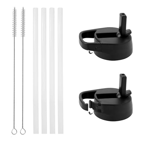 IRON °FLASK Carabiner Straw Lid for Wide Mouth Insulated Sports Water Bottles, Simple BPA Free, 2 Lids, 4 Straws, 2 Cleaning Brushes (Black) Cover