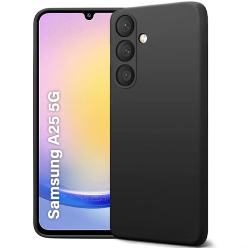 Image of TheGiftKart Genuine Liquid Silicone Back Cover Case for Samsung Galaxy A25 5G | Soft Micro-Fibre Lining Inside | Camera Protection Bump | Shockproof Back Cover Case for Samsung A25 (Silicone, Black)