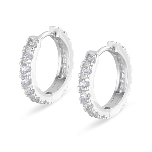 KRKC&CO フープピアス 15mm メンズピアス レディース シルバー925 金属アレルギー対応 両耳 ジルコニア 14k金メッキ 18G ラウンドフープ シンプル メンズ レディース イヤリング CZダイヤ アクセサリー プレゼント (CZシルバー)