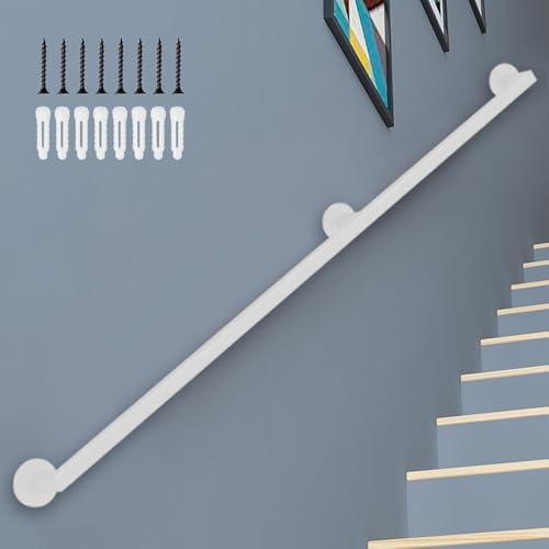 Resistente hierro forjado blanco de 300 cm para escaleras y lofts, soporta 200 kg, kit completo de rieles de fácil instalación para seguridad y estilo