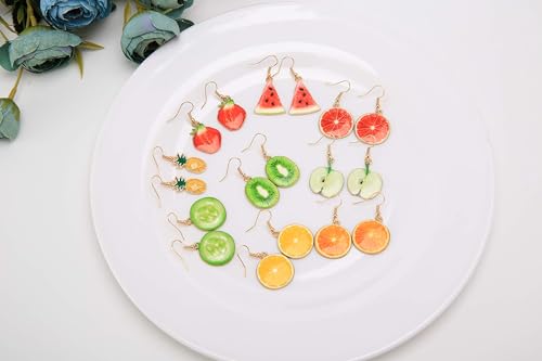 Fun Assorted Fruit Earrings for Women - Kiwi, Watermelon, Lemon, Orange Slice, Citrus - Weird Fruit Shaped Dangle Earrings for Girls3