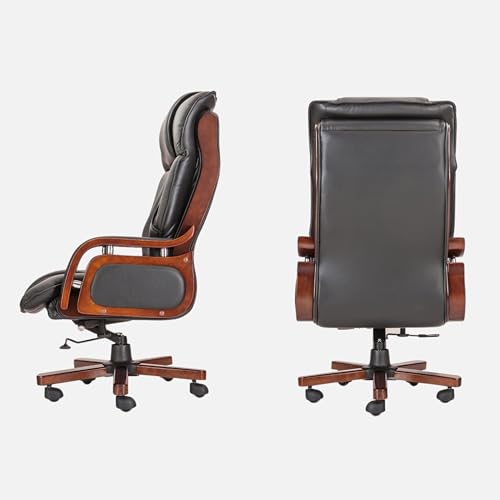 Image of LAKDI Furniture Co High Back Fully Cushioned Leatherite with Wooden Work Office Chair | Revolving Chair | Executive Chair | Director Chair 5-Year Warranty & Free Assembly -Balck