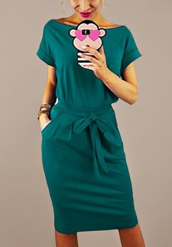 Image of PALINDA Women's Striped Elegant Short Sleeve Wear to Work Casual Pencil Dress with Belt