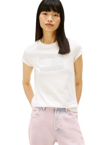 Image of Tommy Jeans Women's Graphic Tee with Printed Flag Logo Detail
