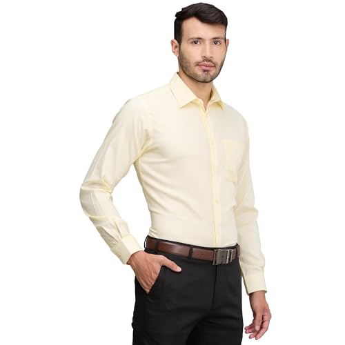 Image of Raymond Men's Slim Fit Solid Pattern Pure Cotton Full Sleeve Semi Cut Away Collar Formal Shirt