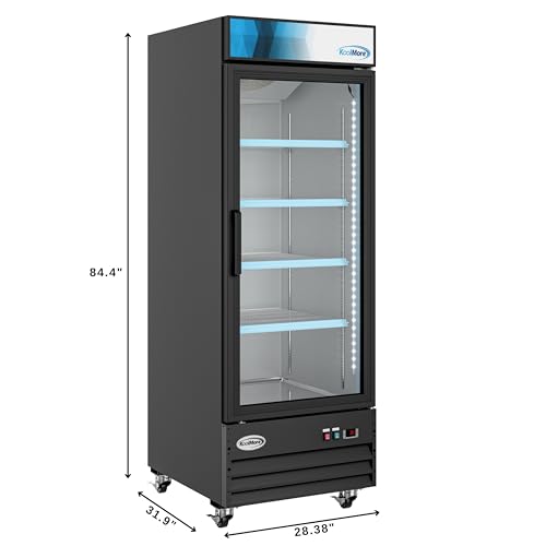 Image of KoolMore MDR-1GD-23C Commercial Glass 1 Door Display Refrigerator Merchandiser - Upright Beverage Cooler with LED Lighting - 23 Cu. Ft., Black