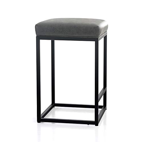 Maison Arts Counter Height 24" Bar Stool For Kitchen Counter Backless Modern Barstool Industrial Upholstered Faux Leather Stool Farmhouse Island Chair, Support 330 Lbs,(24 Inch, Grey), 1Pc #TOP7