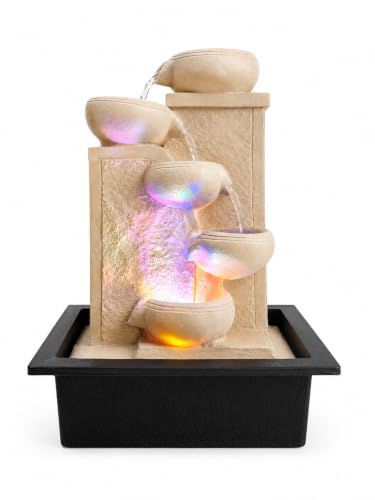 Image of LED Water Fountain Showpiece for Home Decor | Multi-Tier Cascading Waterfall Tabletop Fountain with RGB Lights | Indoor Water Feature for Living Room, Office, Meditation